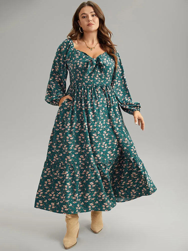 Ditsy Floral Square Neck Elastic Waist Ties Dress sold by Bloomchic product image thumbnail 2