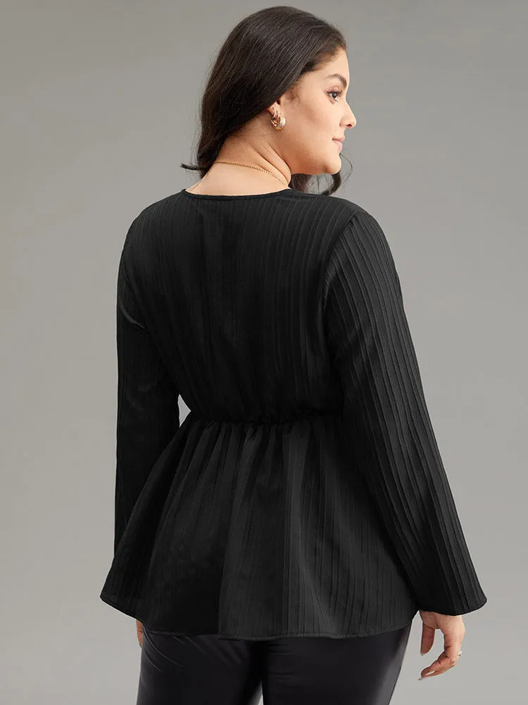 Solid Textured Button Detail Lace Up Blouse sold by Bloomchic product image thumbnail 2