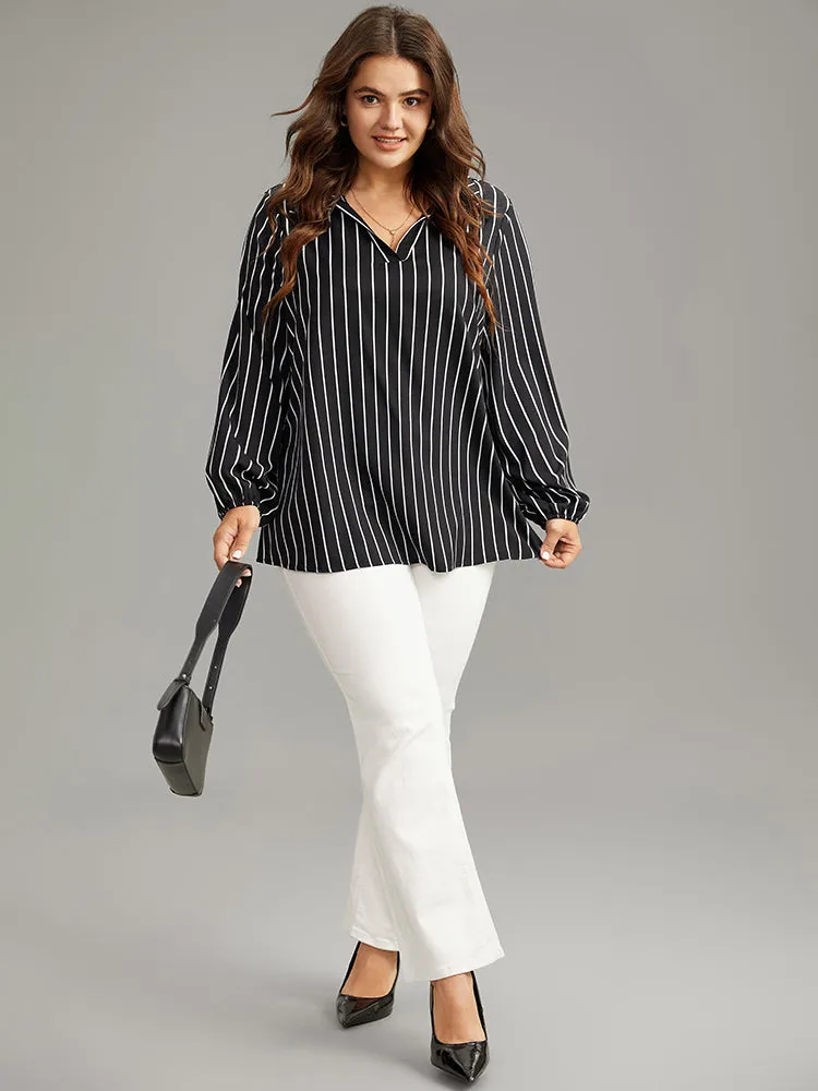 Striped Shirt Collar Lantern Sleeve Blouse sold by Bloomchic product image thumbnail 4