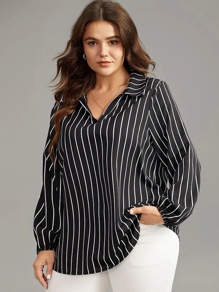 Striped Shirt Collar Lantern Sleeve Blouse sold by Bloomchic product image thumbnail 3