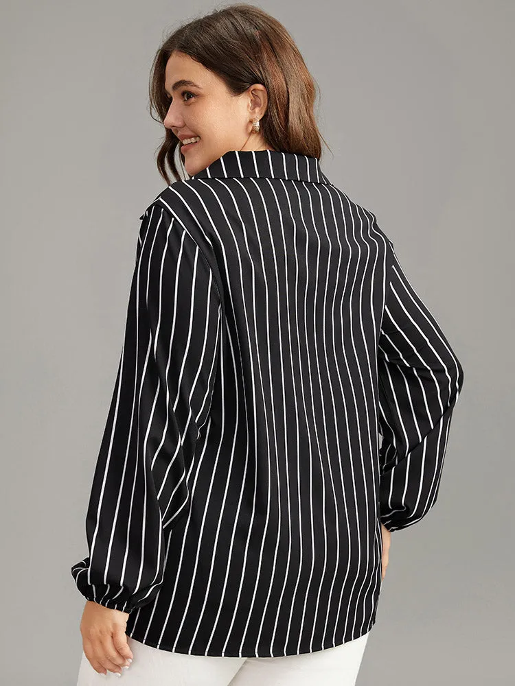Striped Shirt Collar Lantern Sleeve Blouse sold by Bloomchic product image thumbnail 5
