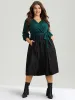 Contrast Patchwork Bowknot Overlap Collar Dress sold by Bloomchic