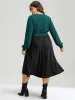 Contrast Patchwork Bowknot Overlap Collar Dress sold by Bloomchic