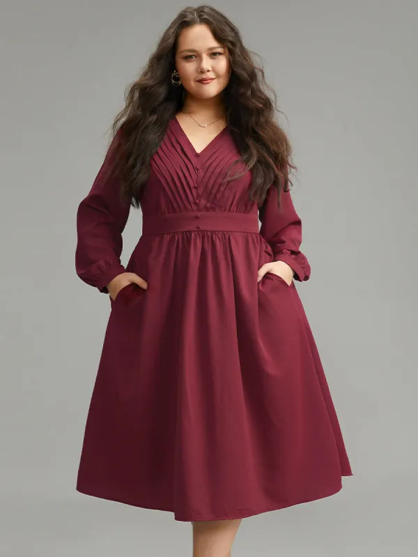 Twill Pleated Beaded Long Sleeve Dress sold by Bloomchic