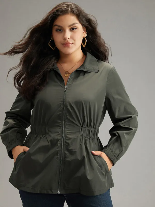 Wind-Resistant Waistline Inside Zipper Fly Windbreaker sold by Bloomchic