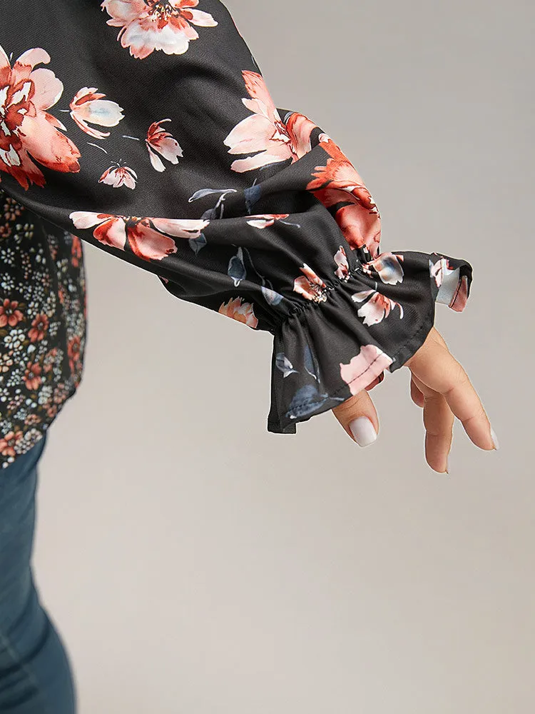 Floral Print Flutter Sleeve Patchwork Blouse sold by Bloomchic product image thumbnail 5