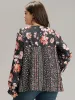 Floral Print Flutter Sleeve Patchwork Blouse sold by Bloomchic