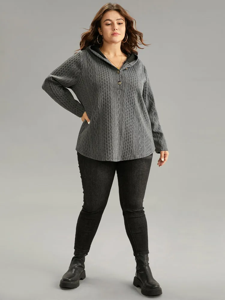 Plisse Button Through Hooded Curved Hem Sweatshirt sold by Bloomchic product image thumbnail 4