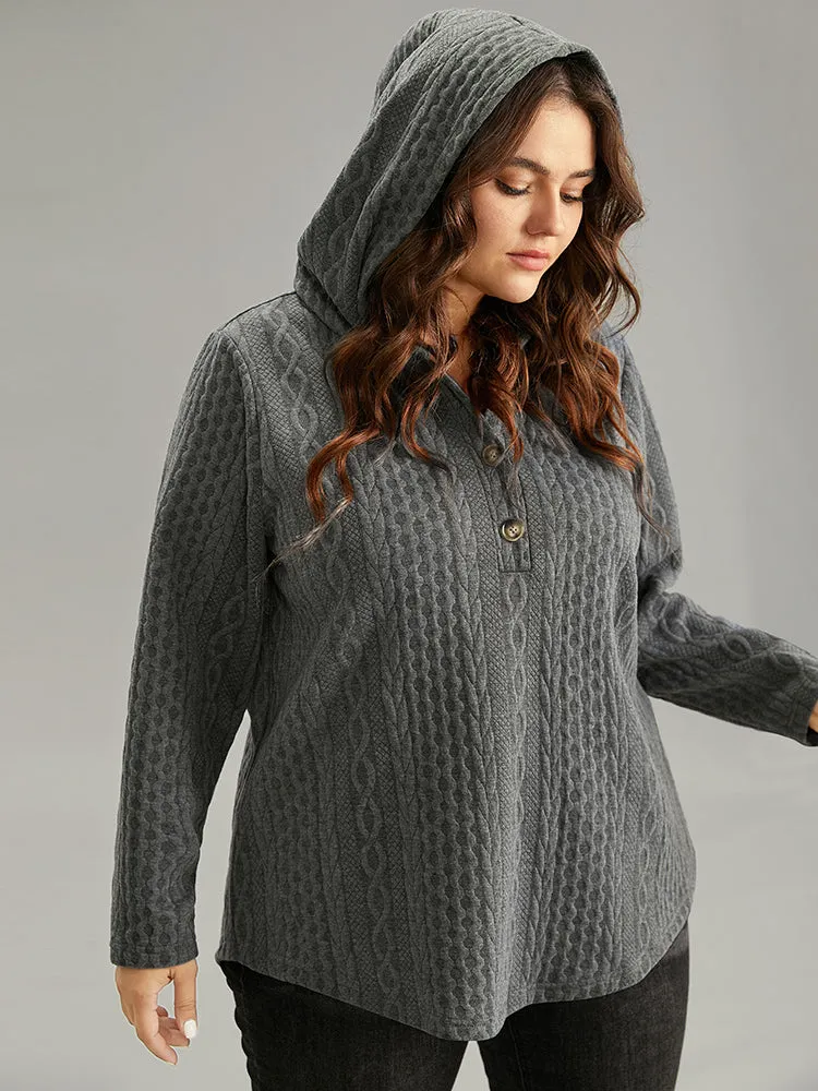 Plisse Button Through Hooded Curved Hem Sweatshirt sold by Bloomchic product image thumbnail 3