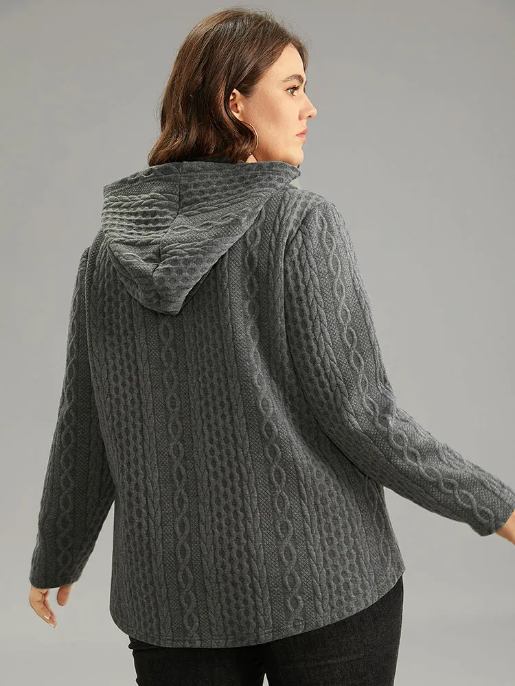 Plisse Button Through Hooded Curved Hem Sweatshirt sold by Bloomchic product image thumbnail 2