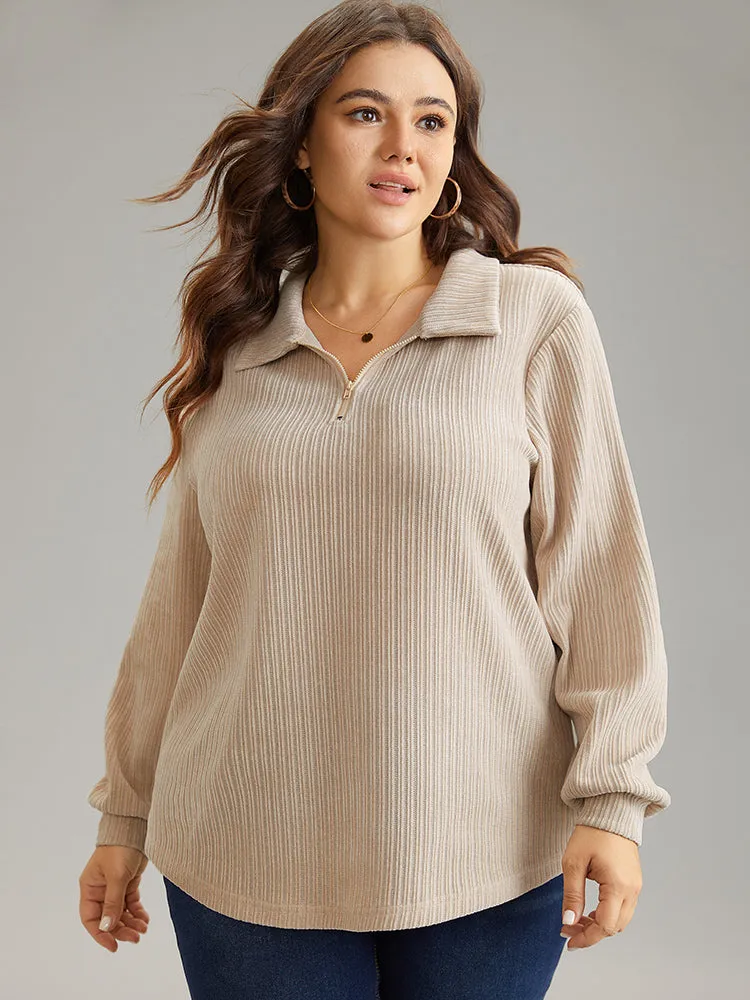 Plain Heather Zipper Texture Polo Sweatshirt sold by Bloomchic product image thumbnail 3
