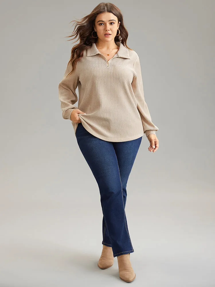 Plain Heather Zipper Texture Polo Sweatshirt sold by Bloomchic product image thumbnail 4