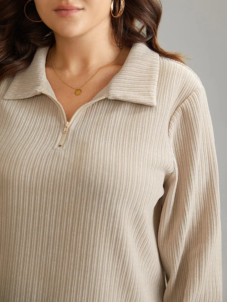 Plain Heather Zipper Texture Polo Sweatshirt sold by Bloomchic product image thumbnail 5