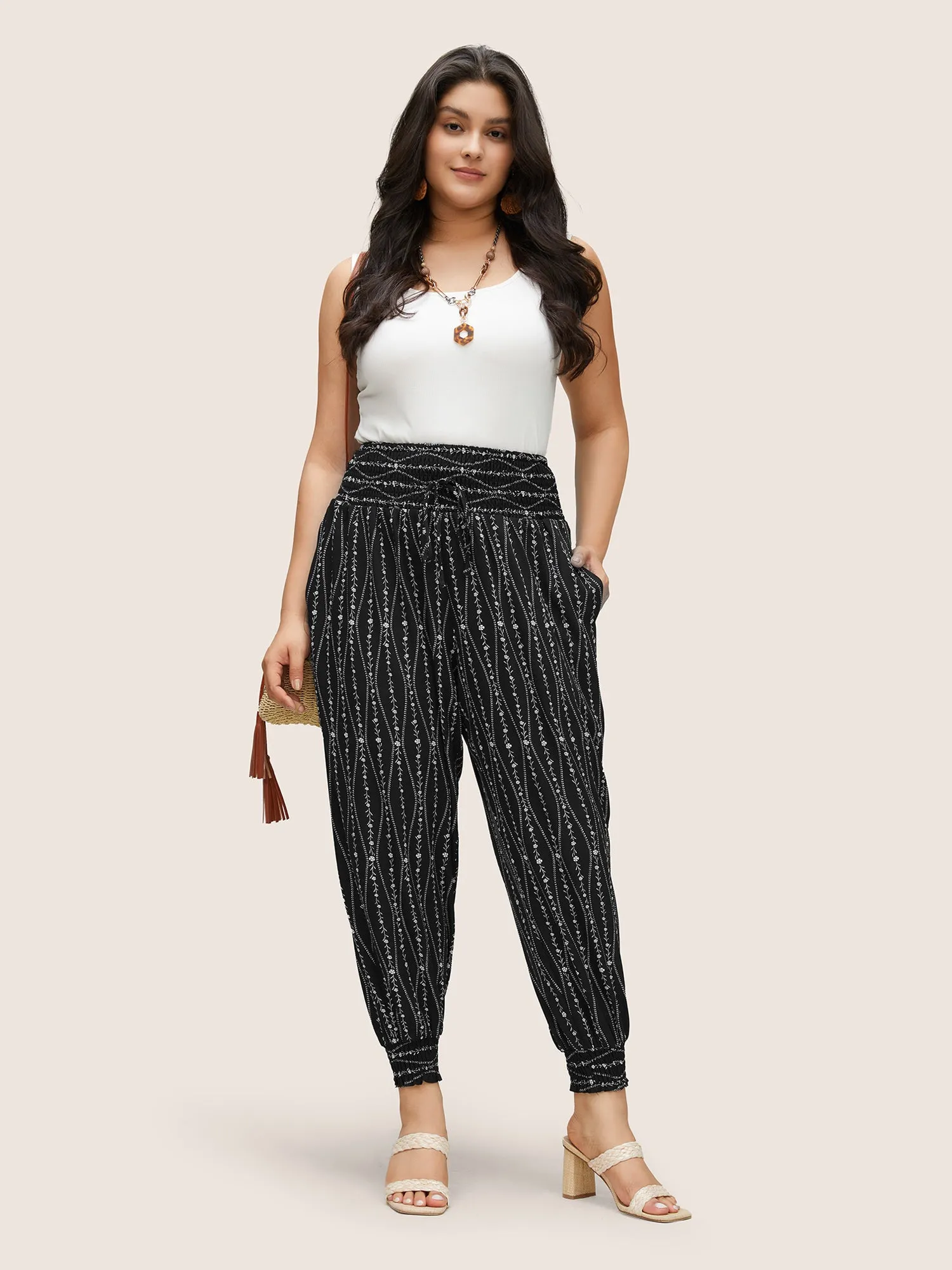 Ditsy Floral Shirred Ties High Rise Harem Pants sold by Bloomchic product image thumbnail 3