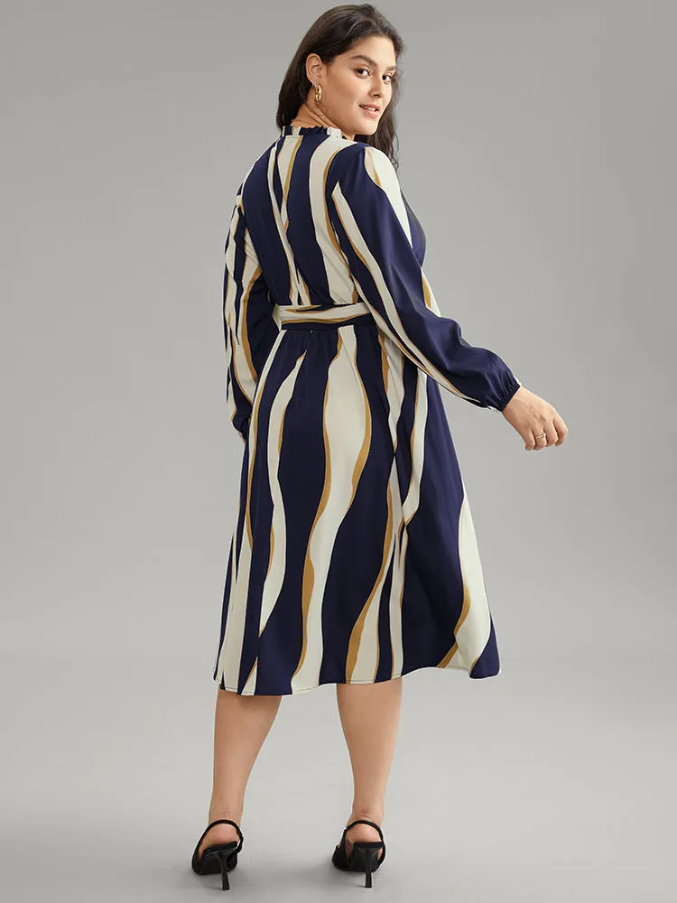 Colorblock Striped Notched Belted Lantern Sleeve Dress sold by Bloomchic product image thumbnail 2