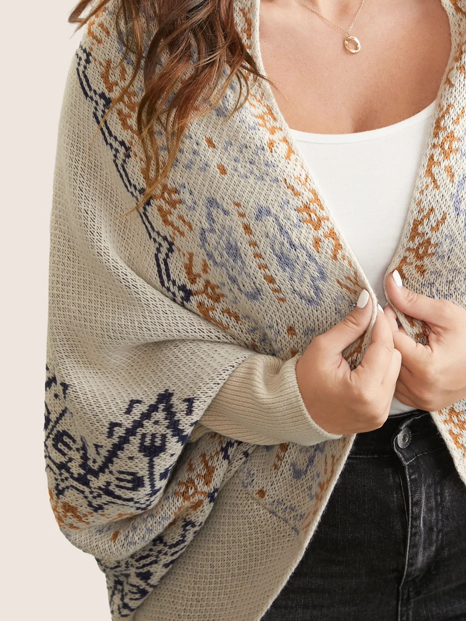 Boho Print Dolman Sleeve Jacquard Cardigan sold by Bloomchic product image thumbnail 5