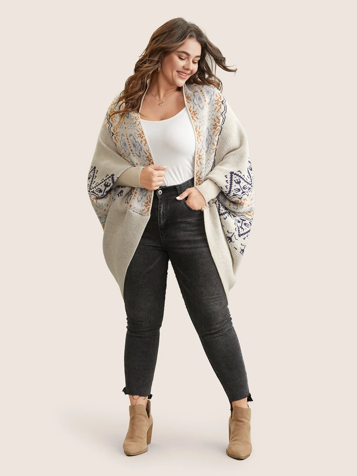 Boho Print Dolman Sleeve Jacquard Cardigan sold by Bloomchic product image thumbnail 4