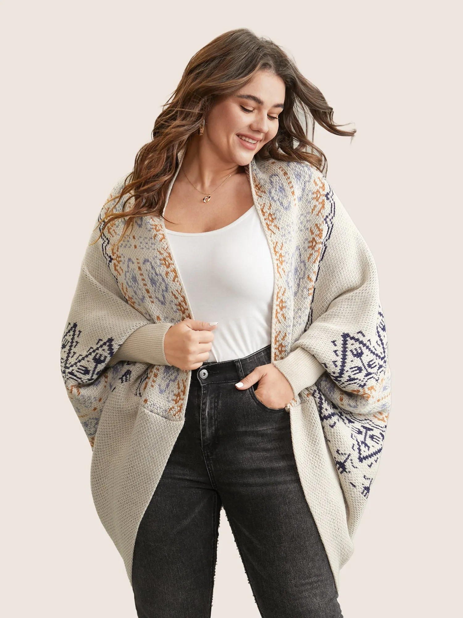 Boho Print Dolman Sleeve Jacquard Cardigan sold by Bloomchic product image thumbnail 3