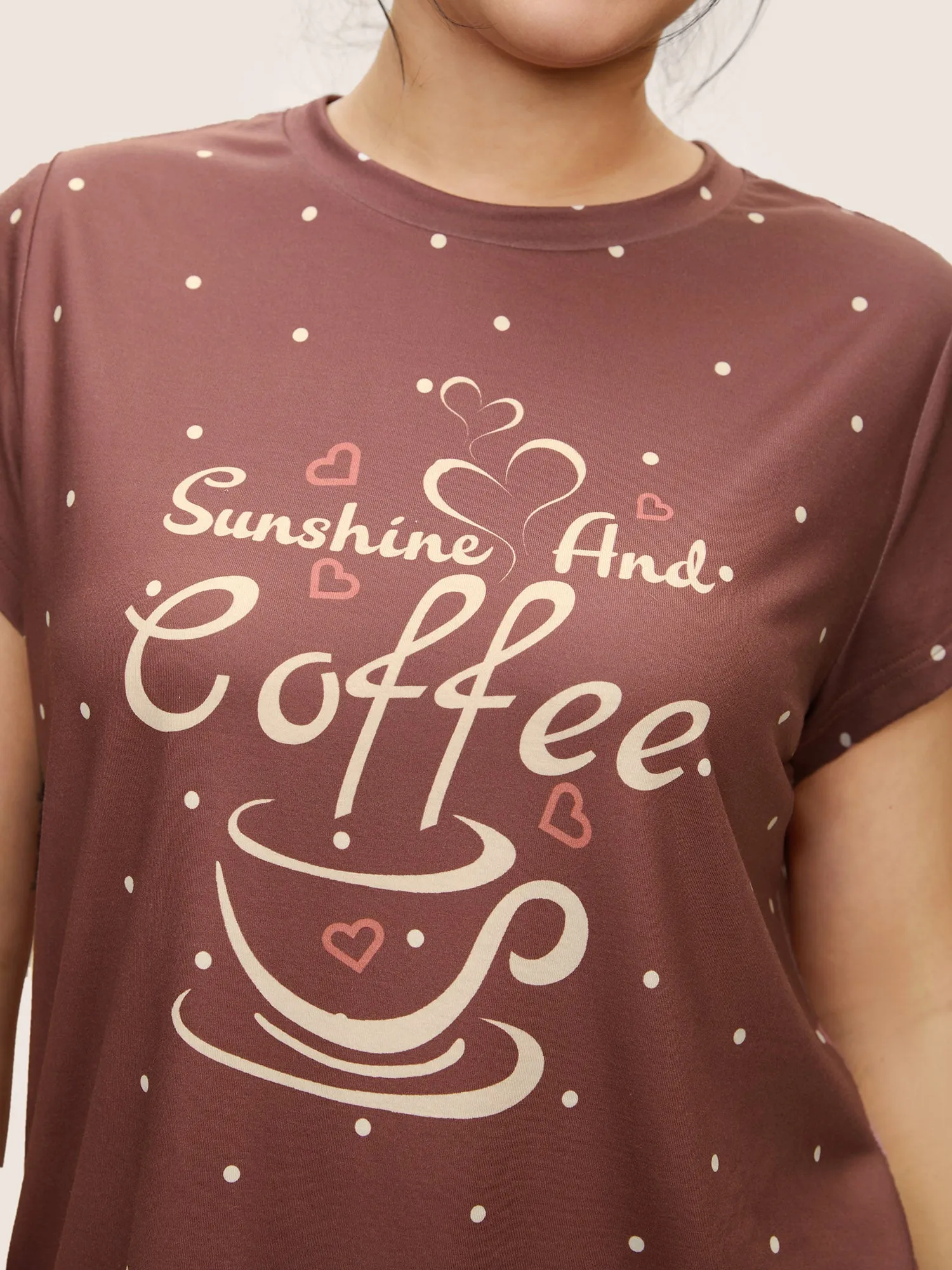 Polka Dot Coffee Print Crew Neck Sleep Top sold by Bloomchic product image thumbnail 4