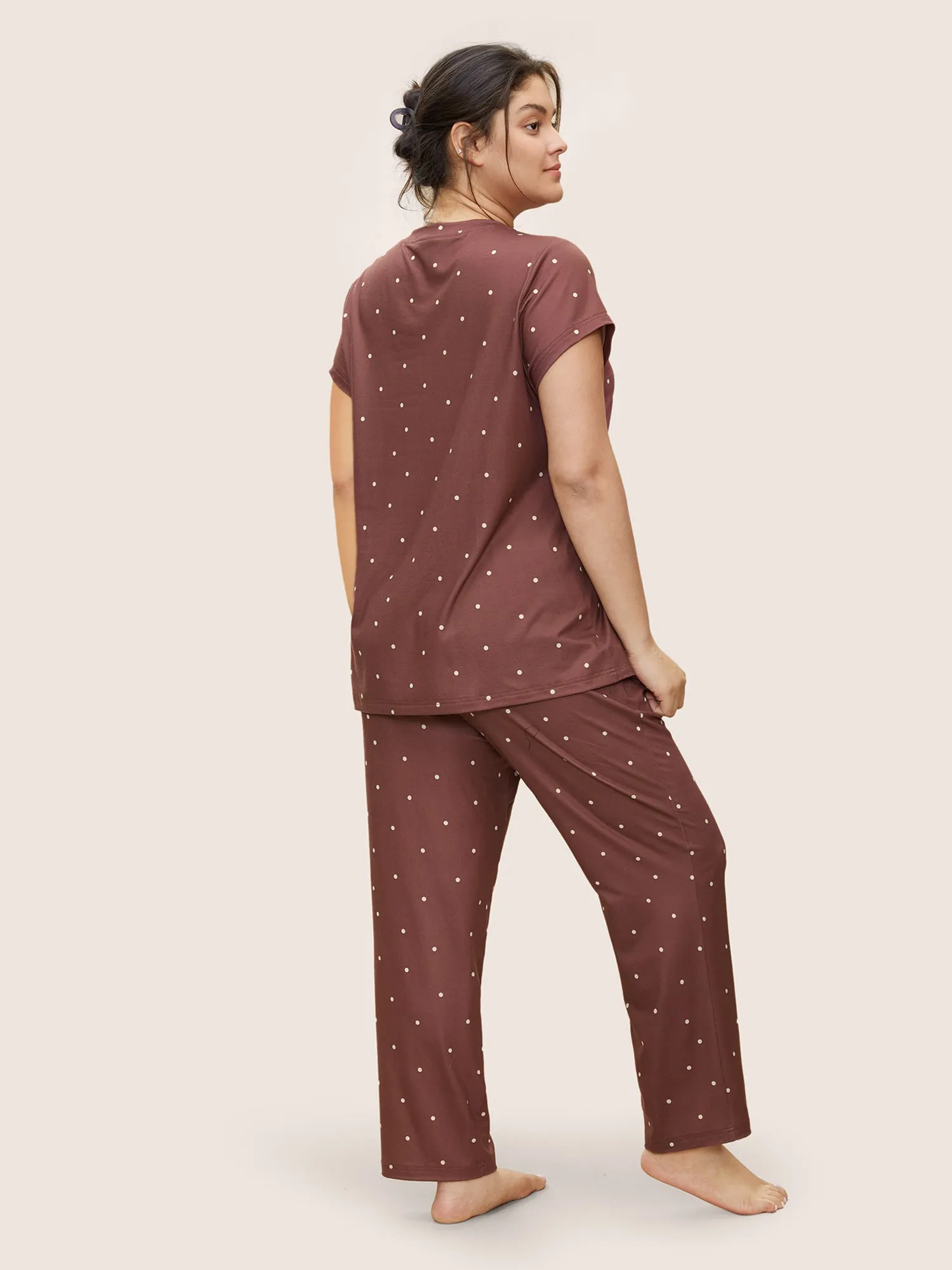 Polka Dot Coffee Print Crew Neck Sleep Top sold by Bloomchic product image thumbnail 3