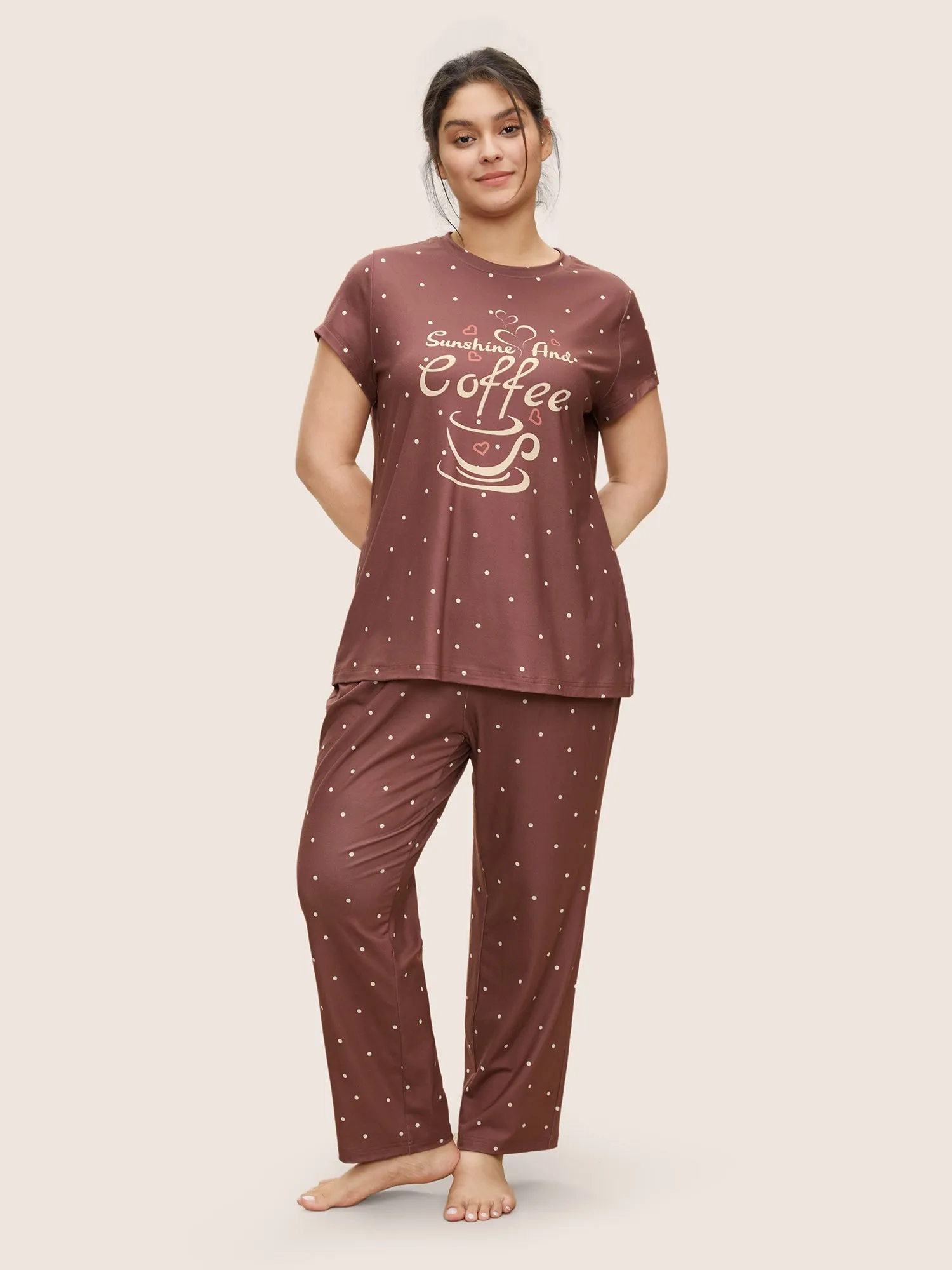 Polka Dot Coffee Print Crew Neck Sleep Top sold by Bloomchic product image thumbnail 2