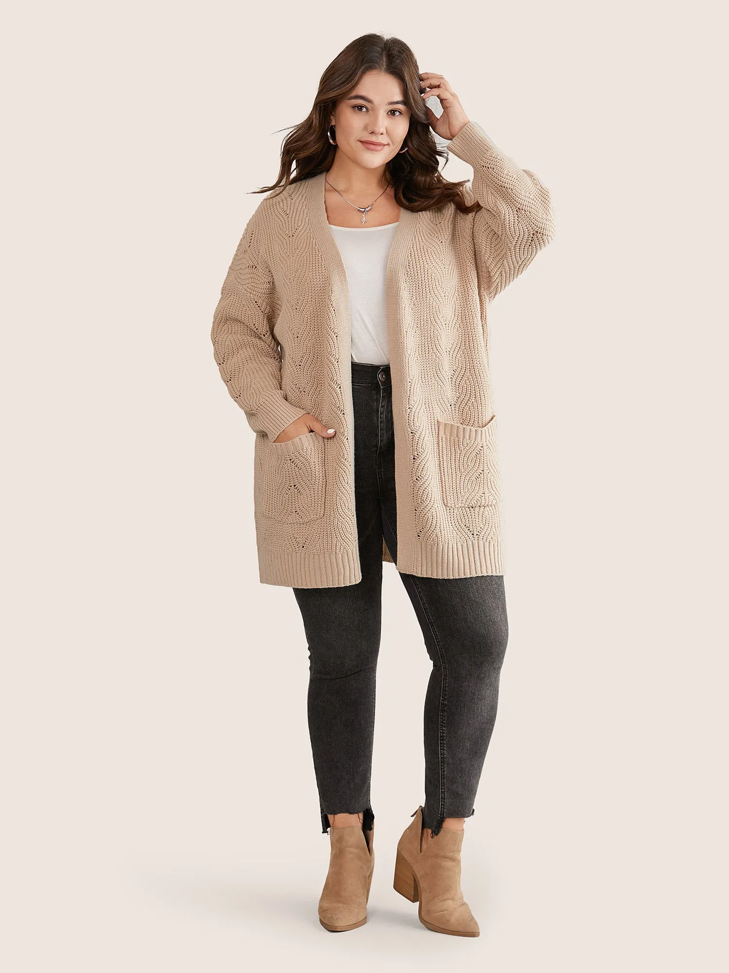 Solid Textured Cable Knit Hollow Out Cardigan sold by Bloomchic product image thumbnail 4