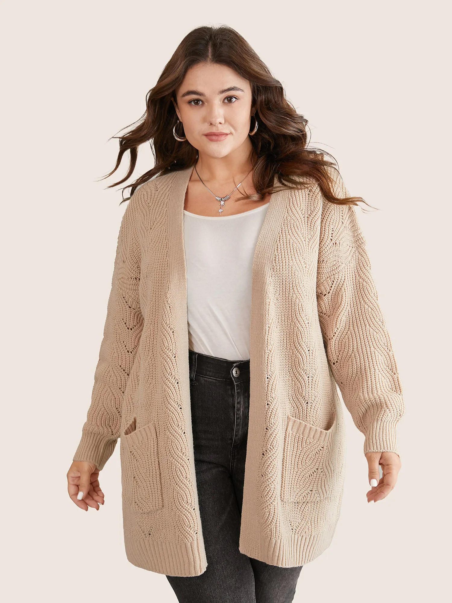 Solid Textured Cable Knit Hollow Out Cardigan sold by Bloomchic product image thumbnail 3