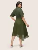 Plain Texture Mesh Belted Asymmetrical Hem Dress sold by Bloomchic