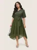 Plain Texture Mesh Belted Asymmetrical Hem Dress sold by Bloomchic