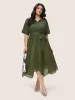 Plain Texture Mesh Belted Asymmetrical Hem Dress sold by Bloomchic