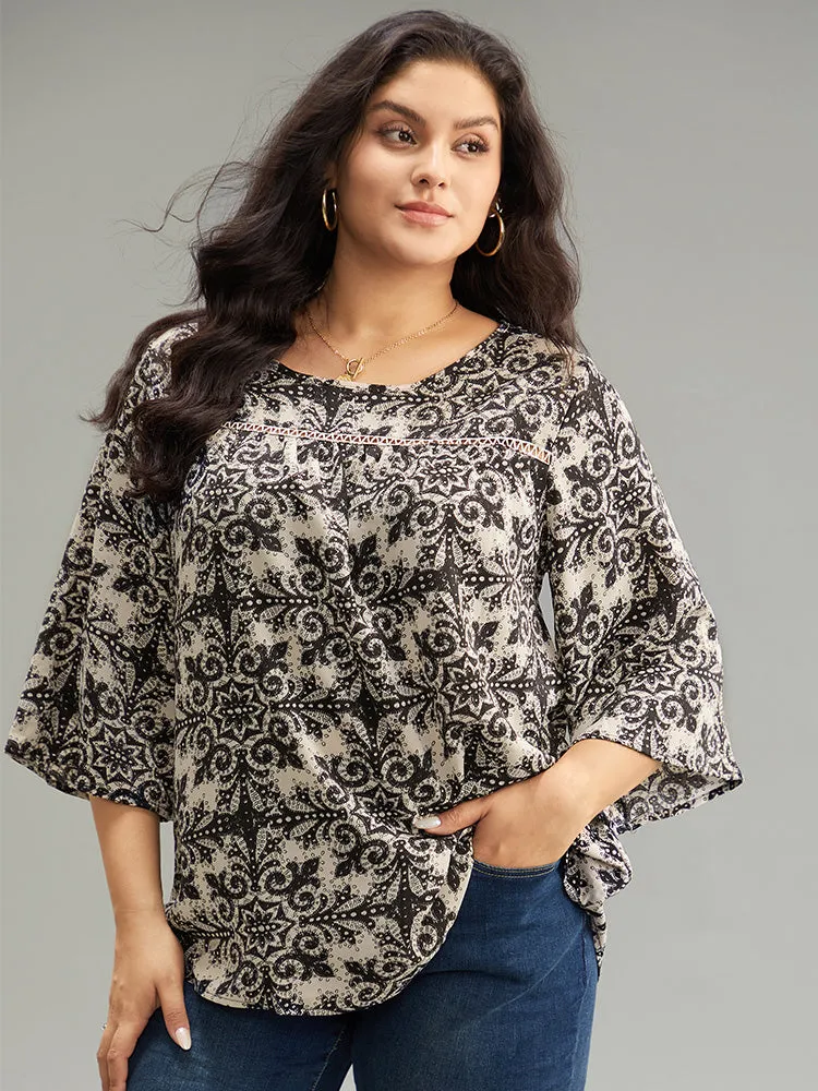 Paisley Print Stitch Bell Sleeve Blouse sold by Bloomchic