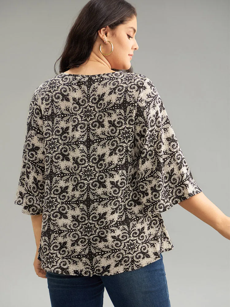 Paisley Print Stitch Bell Sleeve Blouse sold by Bloomchic product image thumbnail 4