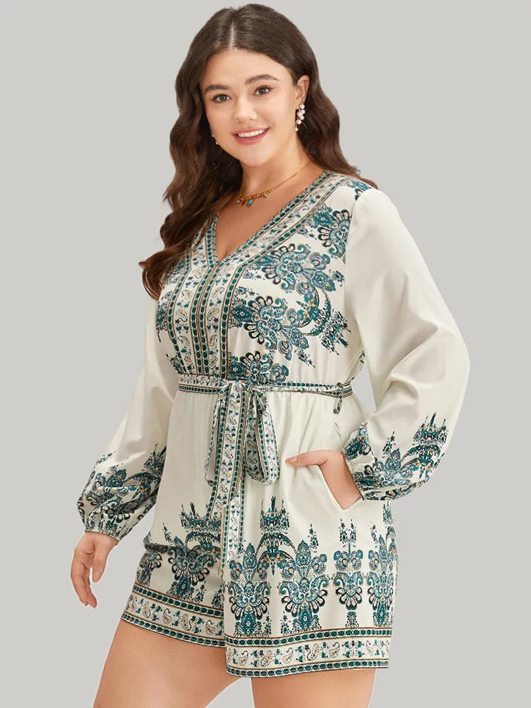 Bandana Print Belted V Neck Romper sold by Bloomchic product image thumbnail 3