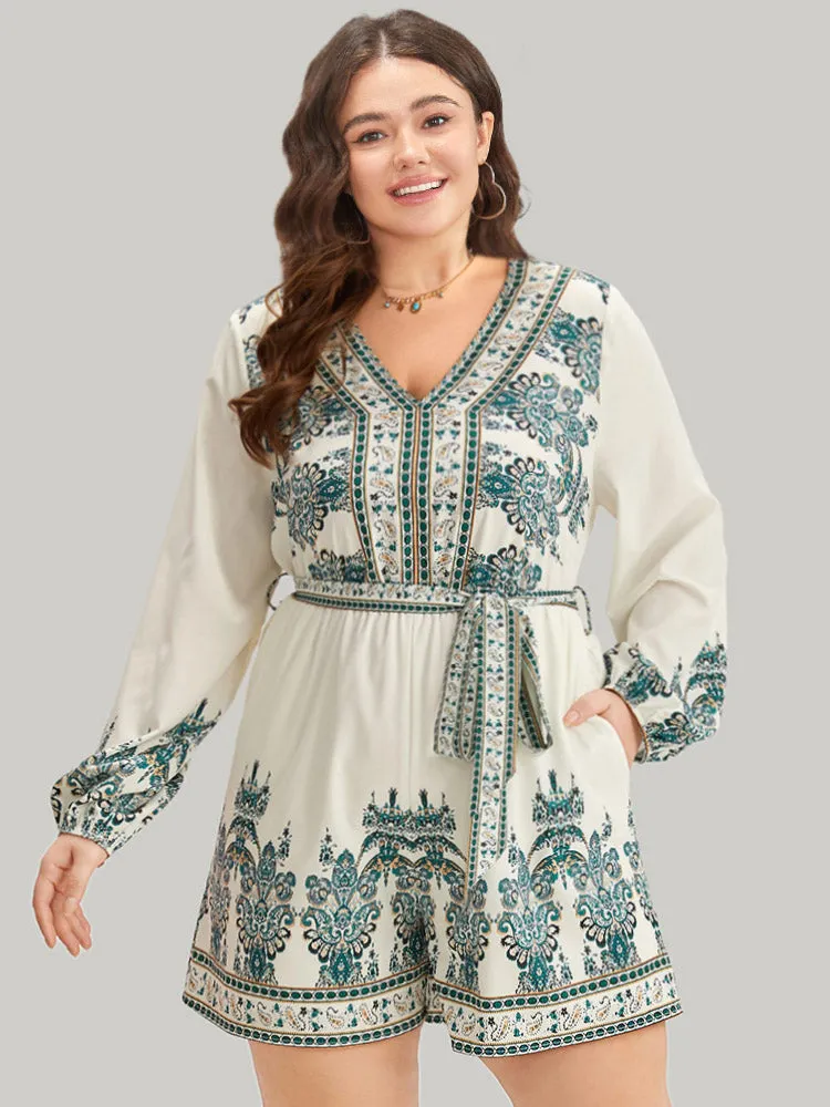 Bandana Print Belted V Neck Romper sold by Bloomchic product image thumbnail 5