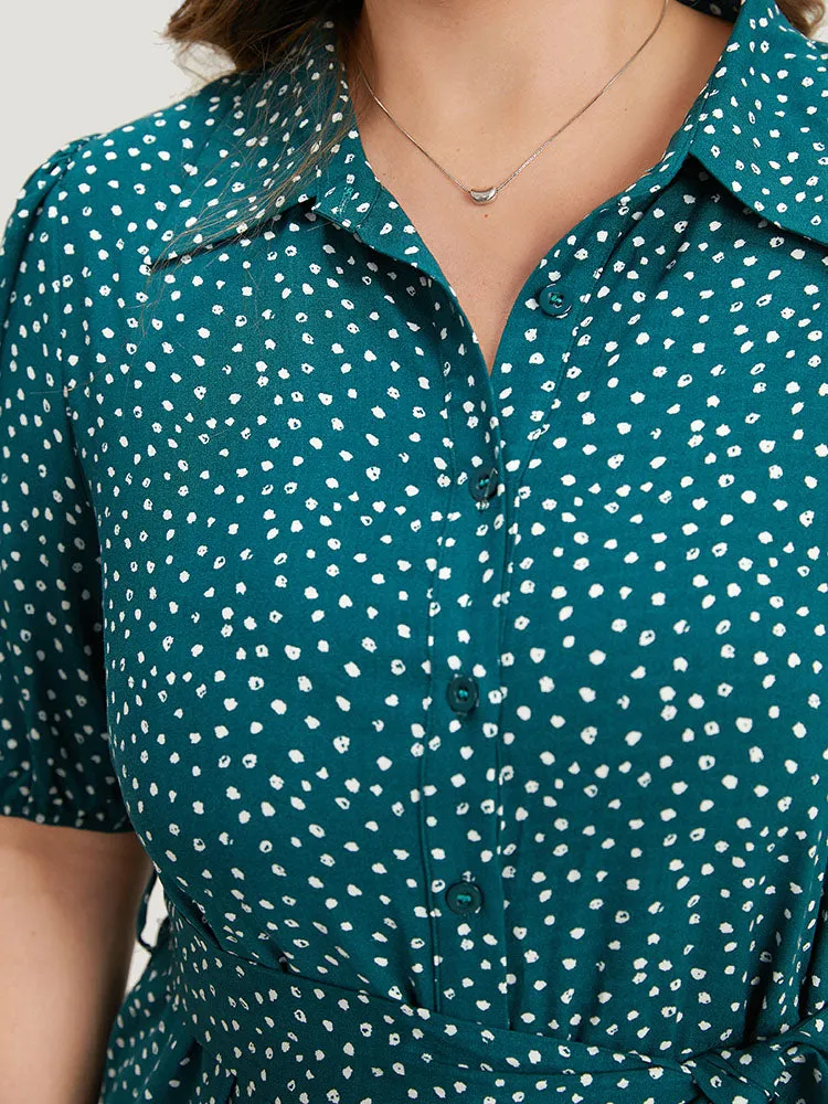 Polka Dot Belted Puff Sleeve Shirt Collar Jumpsuit sold by Bloomchic product image thumbnail 5