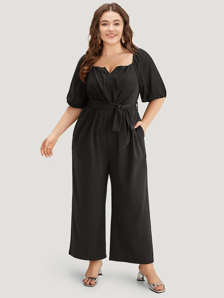 Plain Square Neck Pocket Belted Zipper Jumpsuit sold by Bloomchic