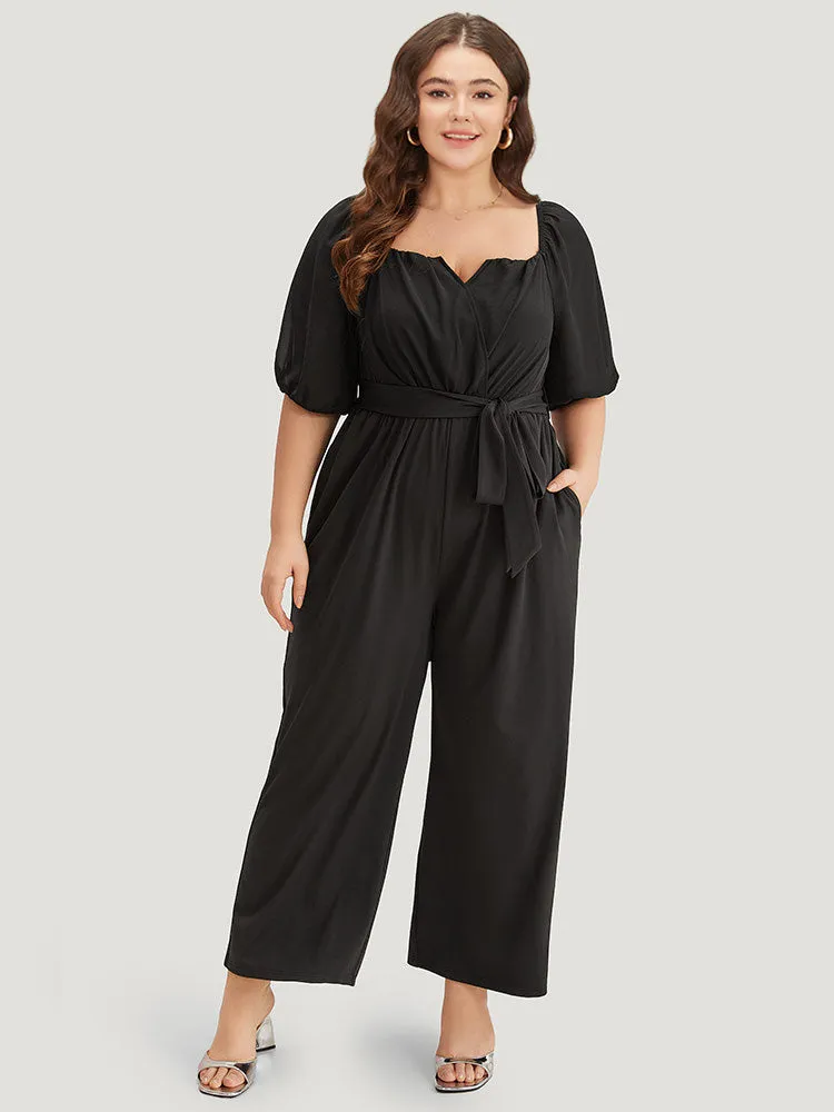 Plain Square Neck Pocket Belted Zipper Jumpsuit sold by Bloomchic product image thumbnail 2
