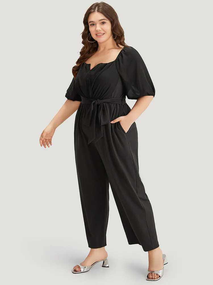Plain Square Neck Pocket Belted Zipper Jumpsuit sold by Bloomchic product image thumbnail 3