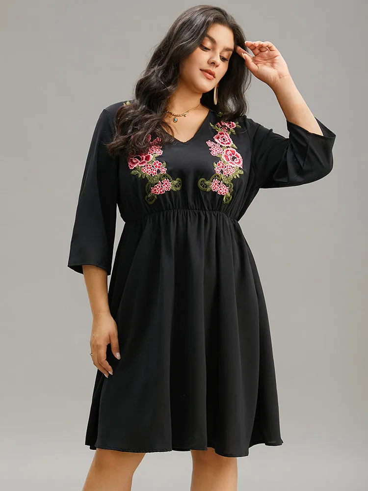 Floral Embroidered Pocket V Neck Dress sold by Bloomchic product image thumbnail 5