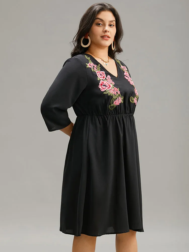 Floral Embroidered Pocket V Neck Dress sold by Bloomchic product image thumbnail 4