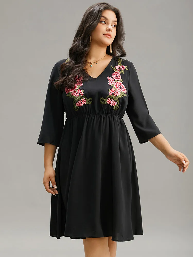 Floral Embroidered Pocket V Neck Dress sold by Bloomchic product image thumbnail 2