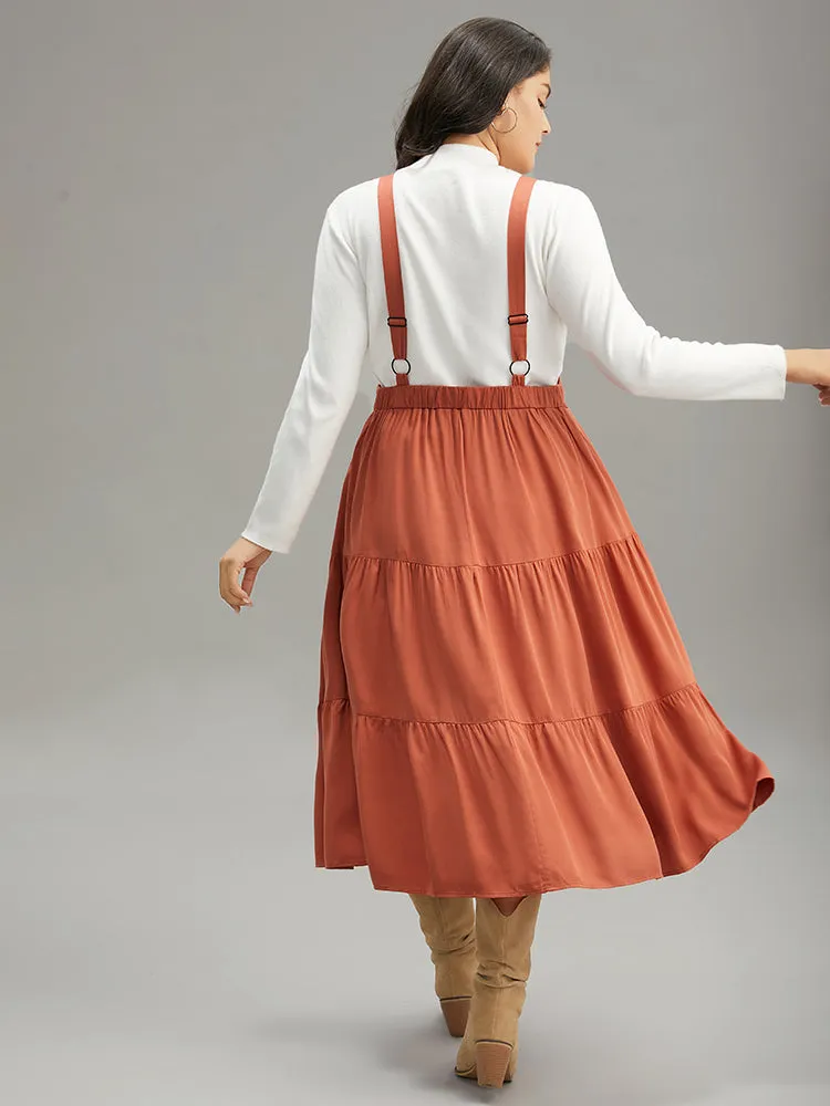 Plain Pocket Gathered Adjustable Straps Layered Hem Dress sold by Bloomchic product image thumbnail 3