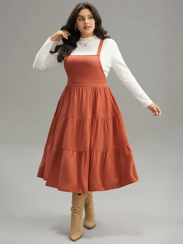Plain Pocket Gathered Adjustable Straps Layered Hem Dress sold by Bloomchic product image thumbnail 2