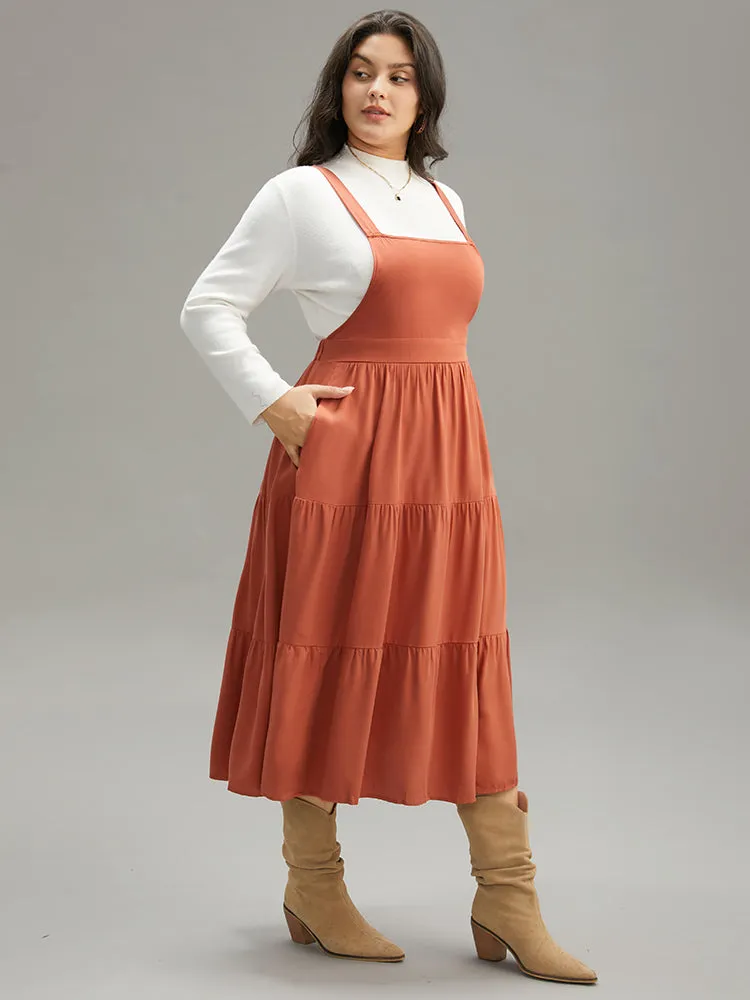 Plain Pocket Gathered Adjustable Straps Layered Hem Dress sold by Bloomchic product image thumbnail 4