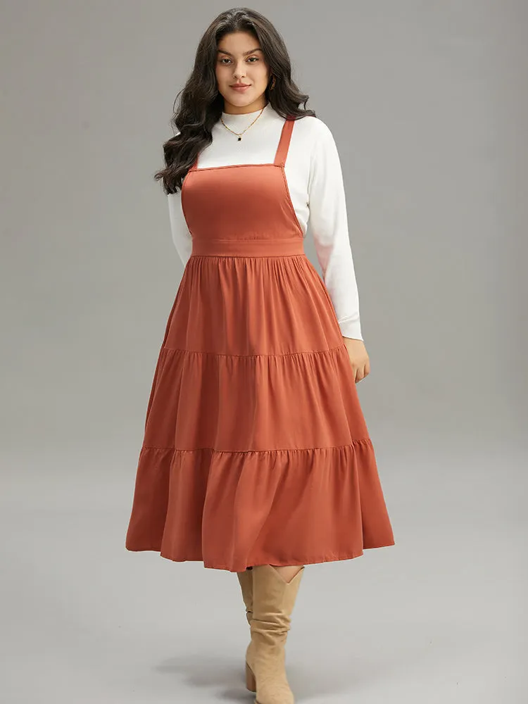 Plain Pocket Gathered Adjustable Straps Layered Hem Dress sold by Bloomchic product image thumbnail 5