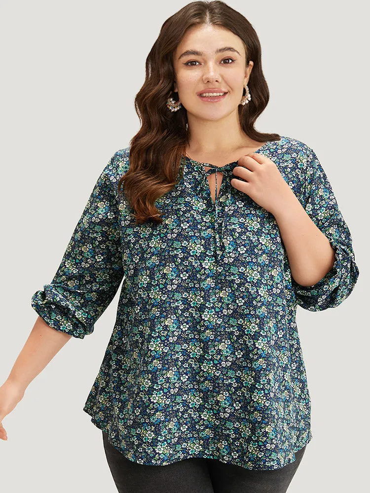 Ditsy Floral Knot Neck Elastic Cuffs Blouse sold by Bloomchic product image thumbnail 5