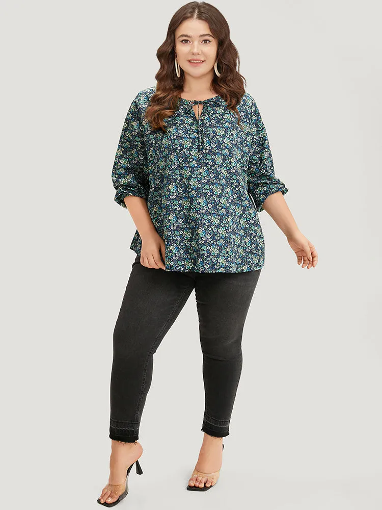 Ditsy Floral Knot Neck Elastic Cuffs Blouse sold by Bloomchic product image thumbnail 4