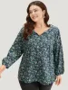 Ditsy Floral Knot Neck Elastic Cuffs Blouse sold by Bloomchic