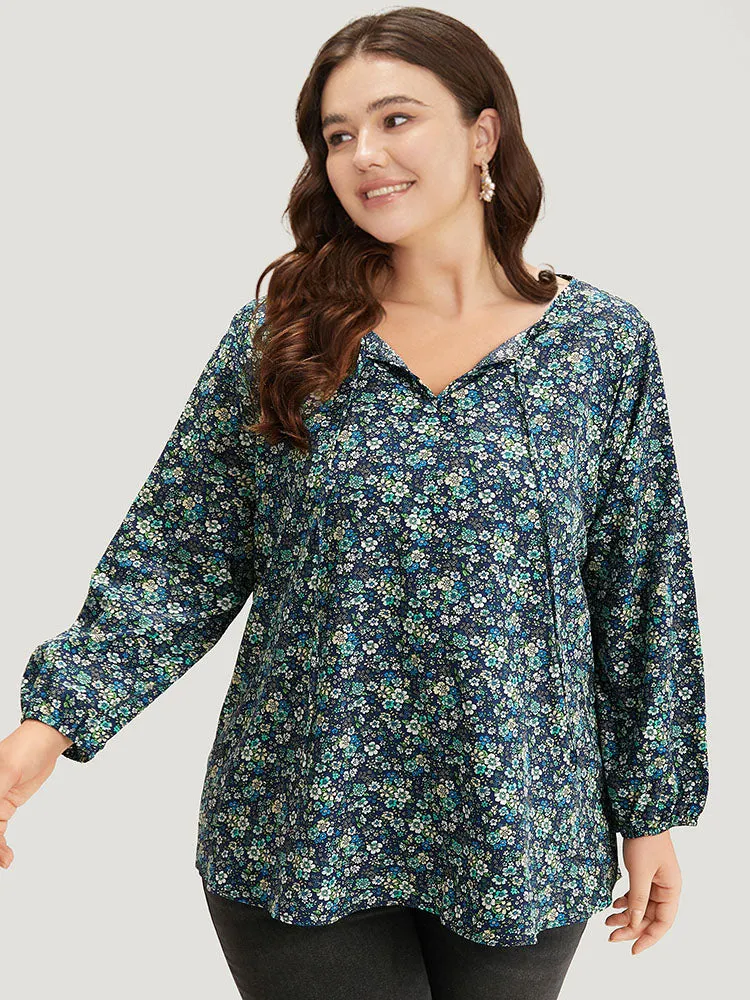 Ditsy Floral Knot Neck Elastic Cuffs Blouse sold by Bloomchic product image thumbnail 2