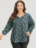 Ditsy Floral Knot Neck Elastic Cuffs Blouse sold by Bloomchic